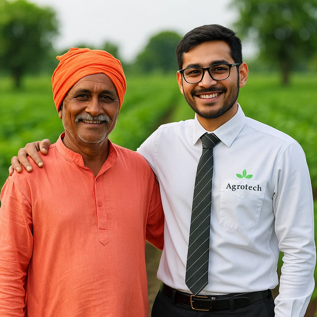 Traditional farmer and modern agrotech professional representing our agricultural heritage
